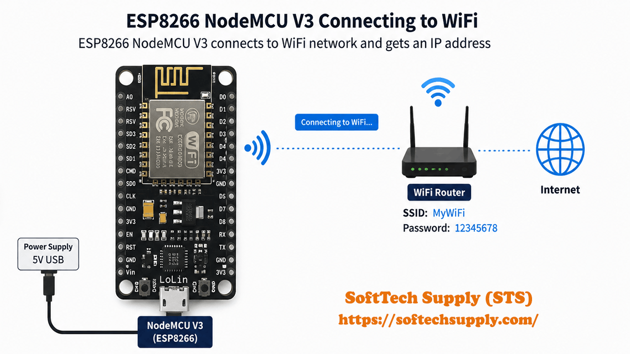 How to use ESP8266 NodeMCU V3 Wireless module to connect to WiFi wiring diagram and tutorial - Beginner level