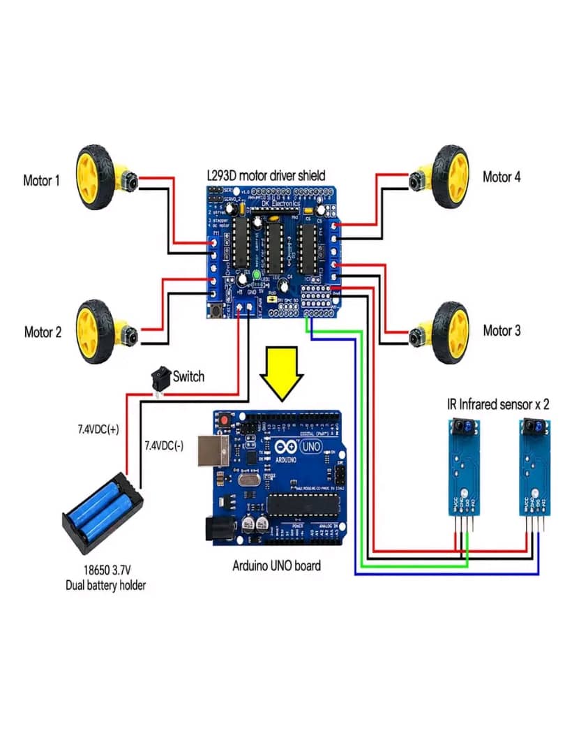 How to build a line tracking robot using Arduino UNO AND infrared sensor wiring diagram and tutorial - Intermediate level