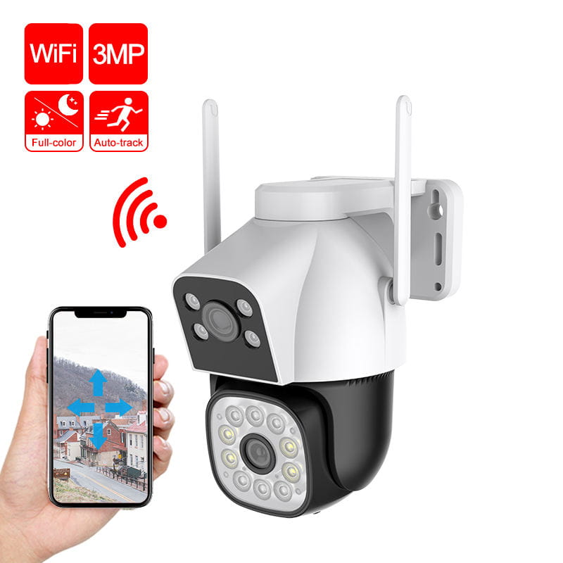 FOSVISION Dual Lens WiFi PT Camera Smart Full Color Night Vision IP66 Waterproof Two-way Audio Human Tracking - STS Electronic Components Kigali