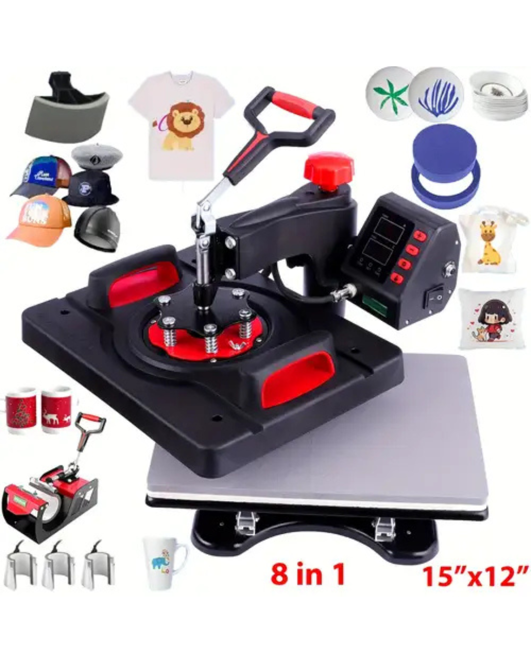 220V 8 in 1 Heat Press Machine 15"x12" 360 Swing Away Heat Transfer Machine for T-shirts - STS Tools