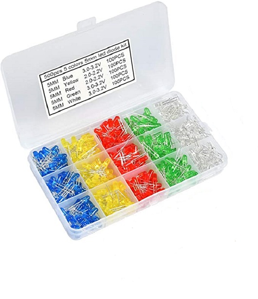 500pcs 5MM LED Box Kit(Red/Yellow/Blue/Green/ White) - STS Arduino