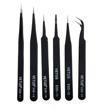 6 Pcs  Tweezer Set Stainless Steel Anti Static