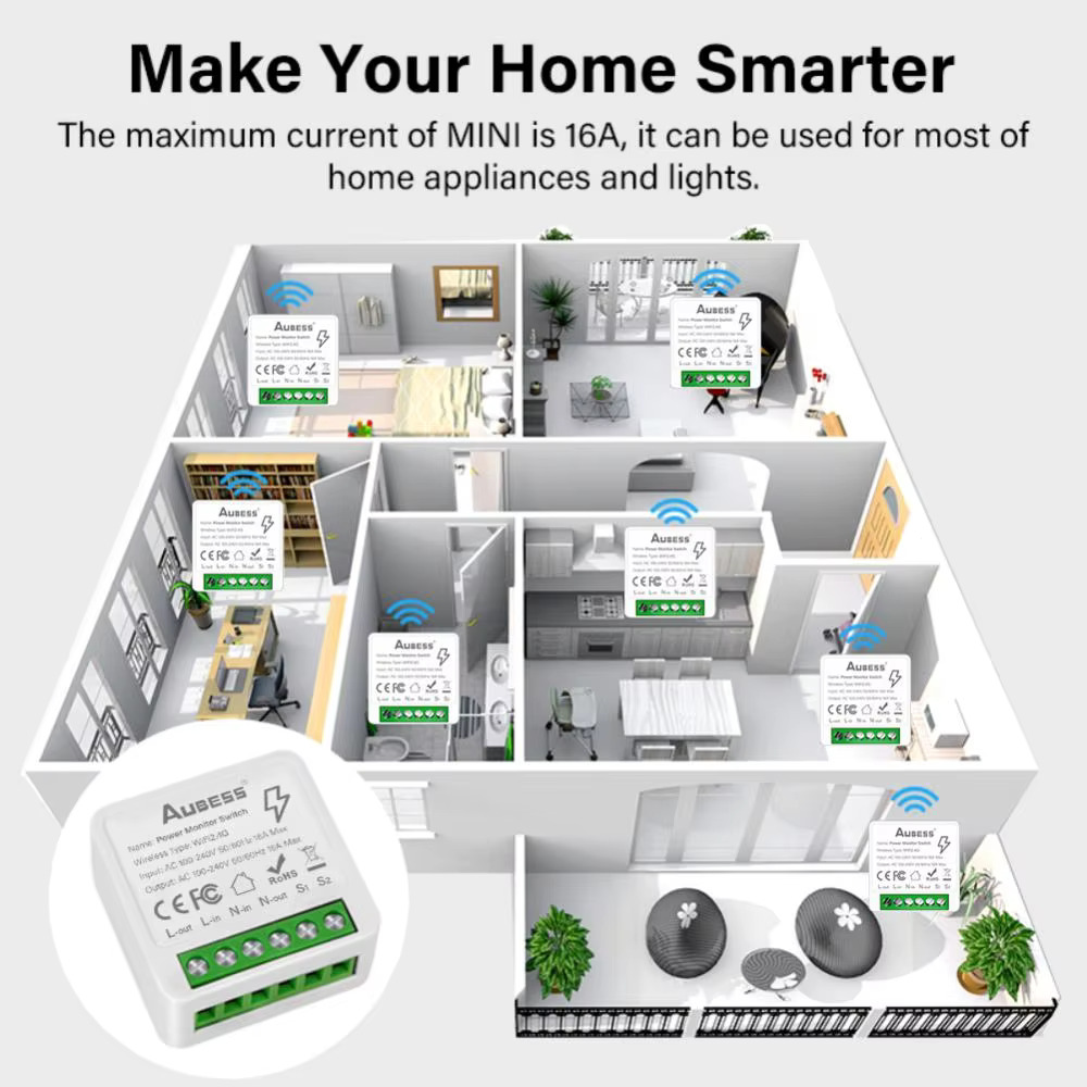 16A Tuya Smart WiFi Switch Power Metering