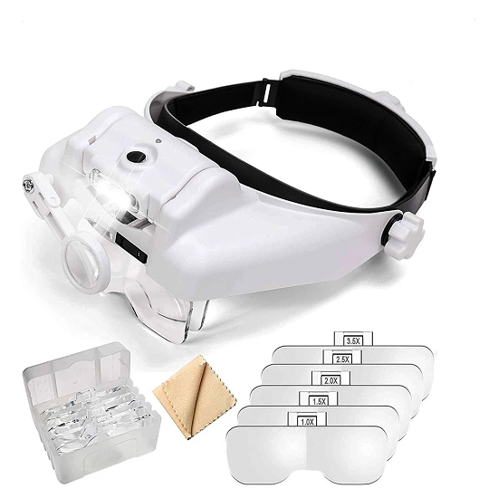 USB Rechargeabl Head Mounted Binocular Eyewear Loupe Magnifier with 3LED Illuminated Headband Magnifying Glass For Reading