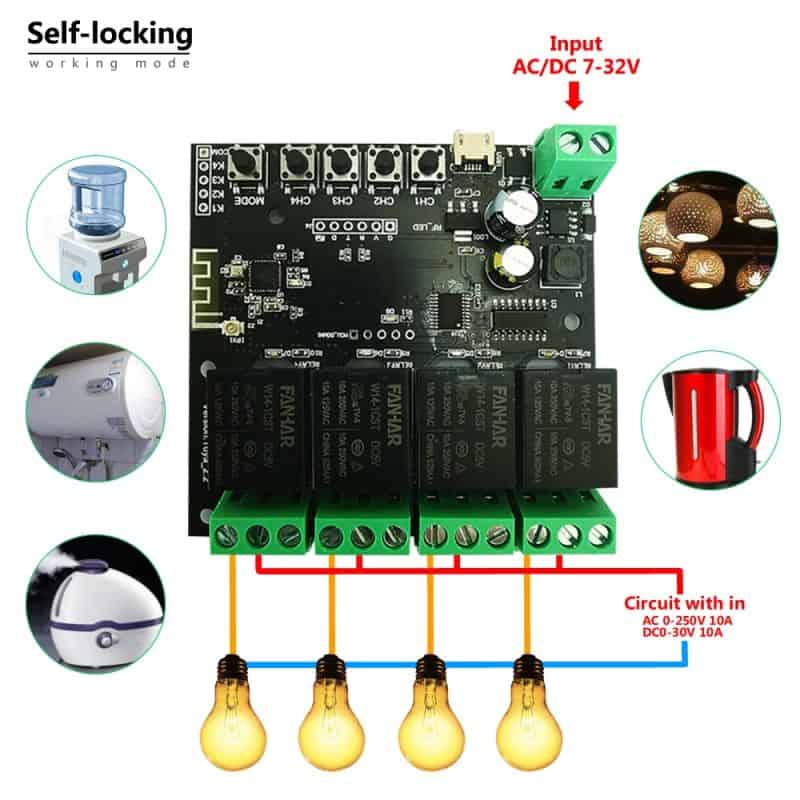 Tuya Wifi Switch 4CH Wireless DIY Smart Switch Module Smart life view 2