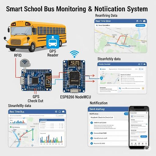 Smart school bus monitoring and notification system using RFID, GPS and ESP8266 NodeMCU - STS Project Implementation