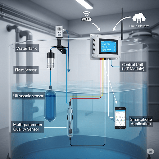 Water tank quality and level monitoring system